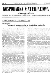 Gospodarka Materiałowa : dwutygodnik : czasopismo dla spraw zaopatrzenia i zagadnień gospodarowania materiałami, Rok VII, 16-31 października 1955, nr 20 (114)