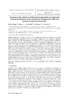 Research on the influence of thermal decomposition of magnesium chloride hexahydrate on the preparation of magnesium oxide and hydrated magnesium hydroxide