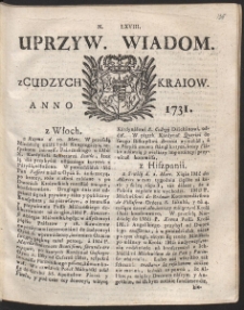 Uprzywilejowane wiadomości z cudzych kraj&oacute;w. R. 1731 Nr 68