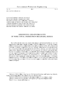 Assessment and optimization of noise total emissions in Belgrade, Serbia