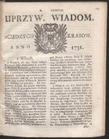 Uprzywilejowane wiadomości z cudzych kraj&oacute;w. R. 1731 Nr 88