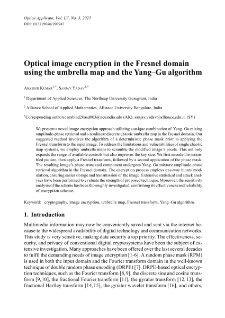Optical image encryption in the Fresnel domain using the umbrella map and the Yang&ndash;Gu algorithm
