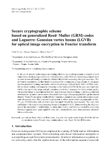 Secure cryptographic scheme based on generalized Reed&ndash;Muller (GRM) codes and Laguerre&ndash;Gaussian vortex beams (LGVB) for optical image encryption in Fourier transform