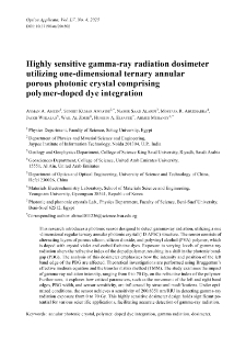 Highly sensitive gamma-ray radiation dosimeter utilizing one-dimensional ternary annular porous photonic crystal comprising polymer-doped dye integration