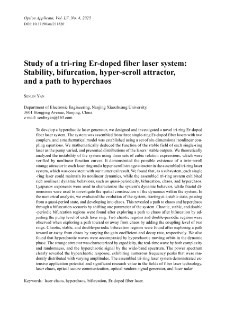 Study of a tri-ring Er-doped fiber laser system: Stability, bifurcation, hyper-scroll attractor, and a path to hyperchaos
