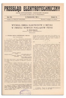 Przegląd Elektrotechniczny. Rok XVI, 15 Października 1934, Zeszyt 20