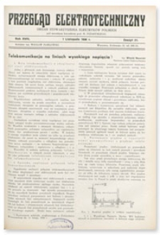 Przegląd Elektrotechniczny. Rok XVIII, 1 Listopada 1936, Zeszyt 21