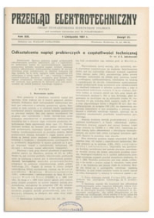 Przegląd Elektrotechniczny. Rok XIX, 1 Listopada 1937, Zeszyt 21