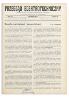 Przegląd Elektrotechniczny. Rok XIX, 1 Grudnia 1937, Zeszyt 23