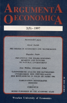 Taxonomische analyse der Raumlichen Unterschiede der Lebensqualitat der Bevolkerung in Polen im Jahre 1994