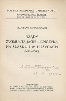 Rządy Zygmunta Jagiellończyka na Śląsku i w Łużycach (1499-1506)