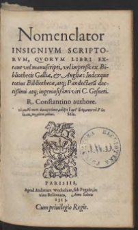 Nomenclator Insignium Scriptorum, Quorum Libri Extant vel manuscripti, vel impressi ex Bibliothecis Galliae, & Angliae [...]