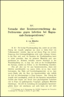 Versuche über Resistenzvermehrung des Peritoneums gegen Infectionen bei Magen und Darmoperationen, Archiv für Klinische Chirurgie, 1904, Bd. 73, S. 347-368