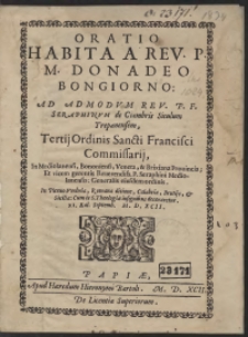 Oratio Habita A Rev. P. M. Donadeo Bongiorno Ad […] Seraphinum de Ciambris […]