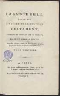 La Sainte Bible Contenant L’Ancien Et Le Nouveau Testament […]. T. 9