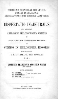 Epistolae nonnullae sub Julii I. nomine divulgatae : emendatae, vocalium notis instructae, latine versae : dissertatio inauguralis