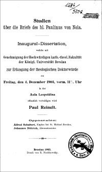 Studien über die Briefe des hl. Paulinus von Nola : Inaugural-Dissertation [...] zur Erlangung der theologischen Doktorwürde