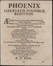 Phoenix libertatis Polonicae redivivus / [Auctore Saxone, Exprimebat Polonia Impensas Galliae]