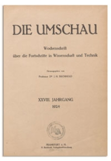 Die Umschau : Wochenschschrift über die Fortschritte in Wissenschaft und Technik. 28. Jahrgang, 1924, Heft 2