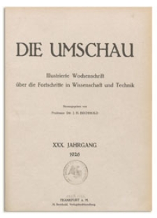 Die Umschau : Wochenschschrift über die Fortschritte in Wissenschaft und Technik. 30. Jahrgang, 1926, Heft 1