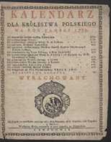 Kalendarz Dla Kr&oacute;lestwa Polskiego Na Rok Pański 1788 [&hellip;]
