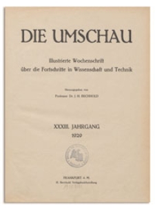Die Umschau : Illustrierte Wochenschschrift über die Fortschritte in Wissenschaft und Technik. 33. Jahrgang, 1929, Heft 1