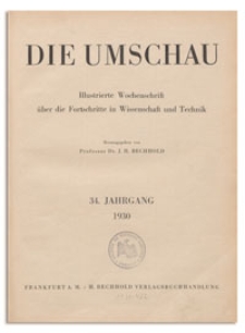 Die Umschau : Illustrierte Wochenschschrift über die Fortschritte in Wissenschaft und Technik. 34. Jahrgang, 1930, Heft 1