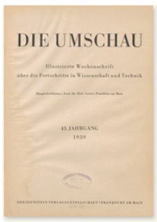 Die Umschau : Illustrierte Wochenschschrift über die Fortschritte in Wissenschaft und Technik. 43. Jahrgang, 1939, Heft 1