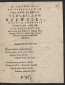 Ad Illustrissimum, Excellentissimum Dominum [&hellip;] Venceslaum Rzewuski, Magnum Polonici Exercitus Ducem, Ode Eucharistica