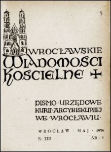 Wrocławskie Wiadomości Kościelne. R. 13, 1958, nr 5