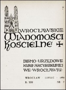 Wrocławskie Wiadomości Kościelne. R. 13, 1958, nr 7