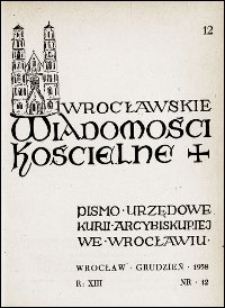 Wrocławskie Wiadomości Kościelne. R. 13, 1958, nr 12