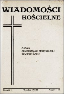Wiadomości Kościelne. R. 1, 1945-1946, nr 1-15, Spis treści