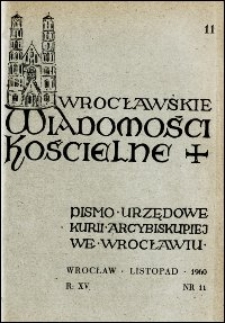Wrocławskie Wiadomości Kościelne. R. 15, 1960, nr 11