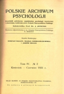 Polskie Archiwum Psychologji : Tom IV, nr 2