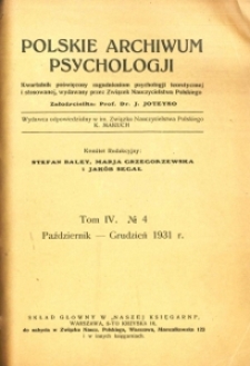 Polskie Archiwum Psychologji : Tom IV, nr 4