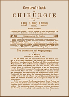 Über Gastroskopie und Ösophagoskopie, Centralblatt für Chirurgie, 1881, Jg. 8, No. 43, S. 673-676