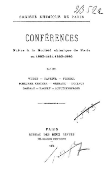 Conférences faites à la Société chimique de Paris en 1883-1884-1885-1886