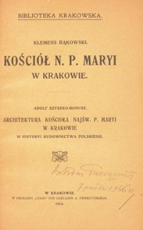 Architektura kościoła Najśw. P. Maryi w Krakowie w historii budownictwa polskiego