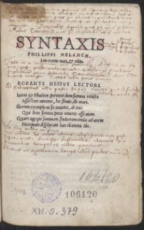 Syntaxis Philippi Melanch[tonis] Iam recens nata et edita