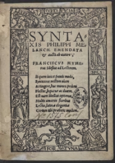 Syntaxis Philippi Menanch[tonis] Emendata et aucta ab autore