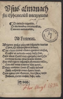 Usus almanach seu Ephemeridu[m] interpretatio