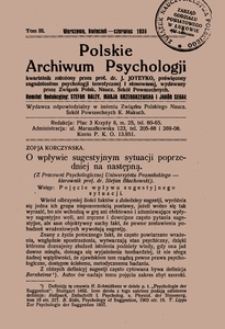 Polskie Archiwum Psychologii : Tom III, nr 2