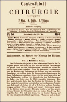 Skoliosometer, ein Apparat zur Messung der Skoliose, Centralblatt f&uuml;r Chirurgie, 1883, Jg. 10, No. 20, S. 305-311