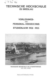 Vorlesungs- und Personal-Verzeichnis : Studienjahr 1932-1933