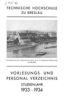 Vorlesungs- und Personal-Verzeichnis : Studienjahr 1933-1934