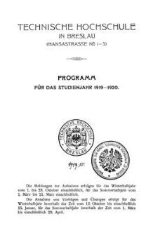 Programm für das studienjahr 1919-1920