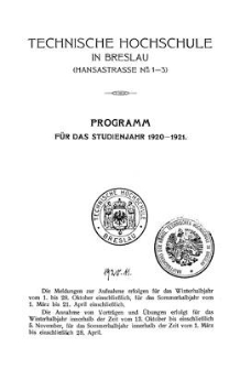 Programm für das studienjahr 1920-1921