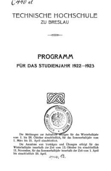 Programm für das studienjahr 1922-1923