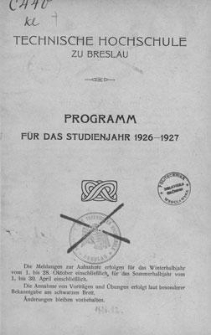 Programm für das studienjahr 1926-1927